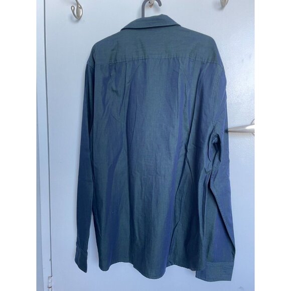 7 For All Mankind Button Front Shirt Mens XL blue green slight iridescent - Picture 6 of 10